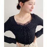 無地×ドットプリント×フロントレースギャザーリボン長袖トップス | moment+ | 詳細画像84 
