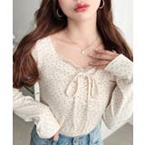 イエロー系2 | 無地×ドットプリント×フロントレースギャザーリボン長袖トップス | moment+