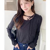 ブラック系その他 | ドットプリントバレエコアパフスリーブ長袖カットソー | moment+