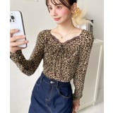 レオパードプリントフロントレースギャザーリボン長袖トップス | moment+ | 詳細画像10 