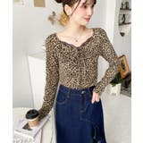 レオパードプリントフロントレースギャザーリボン長袖トップス | moment+ | 詳細画像11 