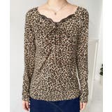 レオパードプリントフロントレースギャザーリボン長袖トップス | moment+ | 詳細画像12 