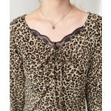 レオパードプリントフロントレースギャザーリボン長袖トップス | moment+ | 詳細画像13 