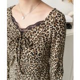 レオパードプリントフロントレースギャザーリボン長袖トップス | moment+ | 詳細画像14 