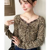 レオパードプリントフロントレースギャザーリボン長袖トップス | moment+ | 詳細画像7 