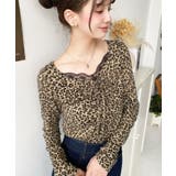 レオパードプリントフロントレースギャザーリボン長袖トップス | moment+ | 詳細画像9 