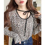 ベージュ | レオパードプリントバレエコアパフスリーブ長袖カットソー | moment+