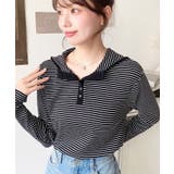 ブラック | ヘンリーネックボーダーフーディー | moment+