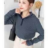 ネイビー | ヘンリーネックボーダーフーディー | moment+