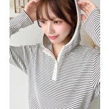 オフホワイト | ヘンリーネックボーダーフーディー | moment+