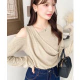 ベージュ | レイヤードライクワンショルニットソープルオーバー | moment+