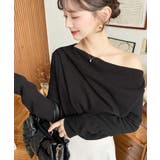 ブラック | オフショルドレープニットソープルオーバー | moment+