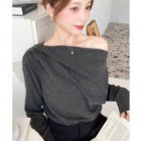 チャコールグレー | オフショルドレープニットソープルオーバー | moment+