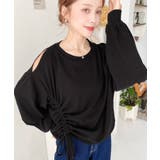 ブラック | ショルダースリットドロストニットソープルオーバー | moment+