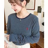 ネイビー | U.S.POLO ASSNワンポイント刺繍袖くしゅくしゅボーダーロンT | moment+
