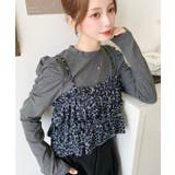 チャコールグレー | レオパード柄ビスチェセット長袖リブカットソートップス | moment+