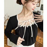 レイヤードデザインデコルテリボン長袖リブカットソートップス | moment+ | 詳細画像12 