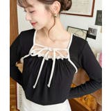 レイヤードデザインデコルテリボン長袖リブカットソートップス | moment+ | 詳細画像13 