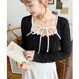 レイヤードデザインデコルテリボン長袖リブカットソートップス | moment+ | 詳細画像14 