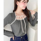 レイヤードデザインデコルテリボン長袖リブカットソートップス | moment+ | 詳細画像17 