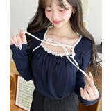 レイヤードデザインデコルテリボン長袖リブカットソートップス | moment+ | 詳細画像25 