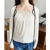 レイヤードデザインデコルテリボン長袖リブカットソートップス | moment+ | 詳細画像6 