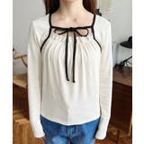 レイヤードデザインデコルテリボン長袖リブカットソートップス | moment+ | 詳細画像7 