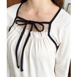 レイヤードデザインデコルテリボン長袖リブカットソートップス | moment+ | 詳細画像8 