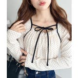 ホワイト系その他 | \華奢みえ♡/レイヤードデザインデコルテリボン長袖リブカットソートップス | moment+