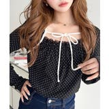 ブラック系その他 | \華奢みえ♡/レイヤードデザインデコルテリボン長袖リブカットソートップス | moment+