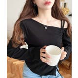 ワンショルドロストリボン長袖リブカットソートップス | moment+ | 詳細画像16 