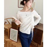 ワンショルドロストリボン長袖リブカットソートップス | moment+ | 詳細画像3 