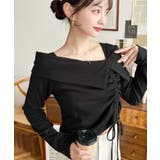 ブラック | アシメカラードロスト長袖リブカットソートップス | moment+