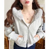 杢グレー | ファーフードダブルジップショートパーカー | moment+