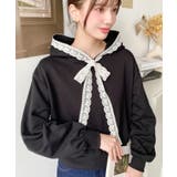 ブラック | レースリボンショートフーディー | moment+