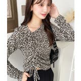 ベージュ | レオパードプリントアシンメトリードロストトップス | moment+