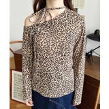 レオパードプリントストラップチョーカーネックワンショルダー長袖プルオーバー | moment+ | 詳細画像13 