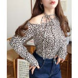 レオパードプリントストラップチョーカーネックワンショルダー長袖プルオーバー | moment+ | 詳細画像19 