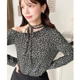 レオパードプリントストラップチョーカーネックワンショルダー長袖プルオーバー | moment+ | 詳細画像2 