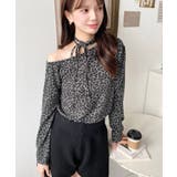 レオパードプリントストラップチョーカーネックワンショルダー長袖プルオーバー | moment+ | 詳細画像3 