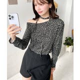 レオパードプリントストラップチョーカーネックワンショルダー長袖プルオーバー | moment+ | 詳細画像6 