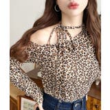 レオパードプリントストラップチョーカーネックワンショルダー長袖プルオーバー | moment+ | 詳細画像7 