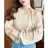 ベージュ | ストラップチョーカーネックリボンアシメワンショルダーニットプルオーバー | moment+