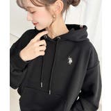 ブラック | U.S.POLO ASSN.ワンポイント刺繍ショート丈パーカー | moment+