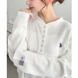 アイボリー | U.S.POLO ASSNワンポイント刺繍ワッフルヘンリーネックプルオーバー | moment+
