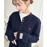 ネイビー | U.S.POLO ASSNワンポイント刺繍ワッフルヘンリーネックプルオーバー | moment+