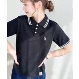 ブラック | U.S.POLO ASSN.ワンポイント刺繍配色ラインリブ半袖ポロシャツ | moment+