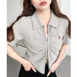 杢グレー | U.S.POLO ASSN.ワンポイント刺繍Wジップギャザーえり付きカーデ | moment+