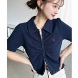 ネイビー | U.S.POLO ASSN.ワンポイント刺繍Wジップギャザーえり付きカーデ | moment+