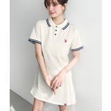 アイボリー | U.S.POLO ASSN.ワンポイント刺繍配色ライン半袖リブポロシャツワンピ | moment+
